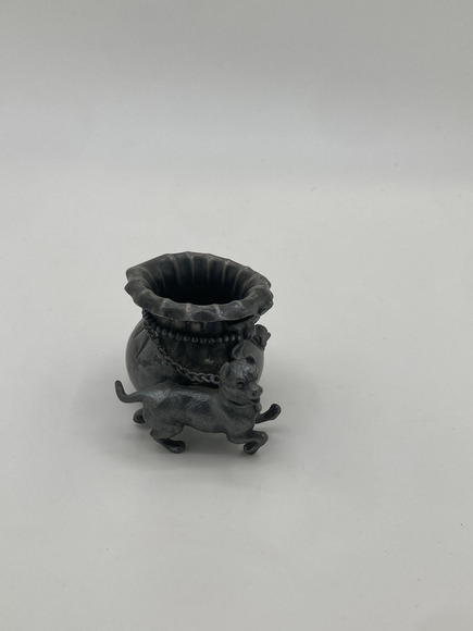 Vintage Pewter Mini Vase with Dog Chain Figurine Planter Pot Decor - Picture 2 of 5